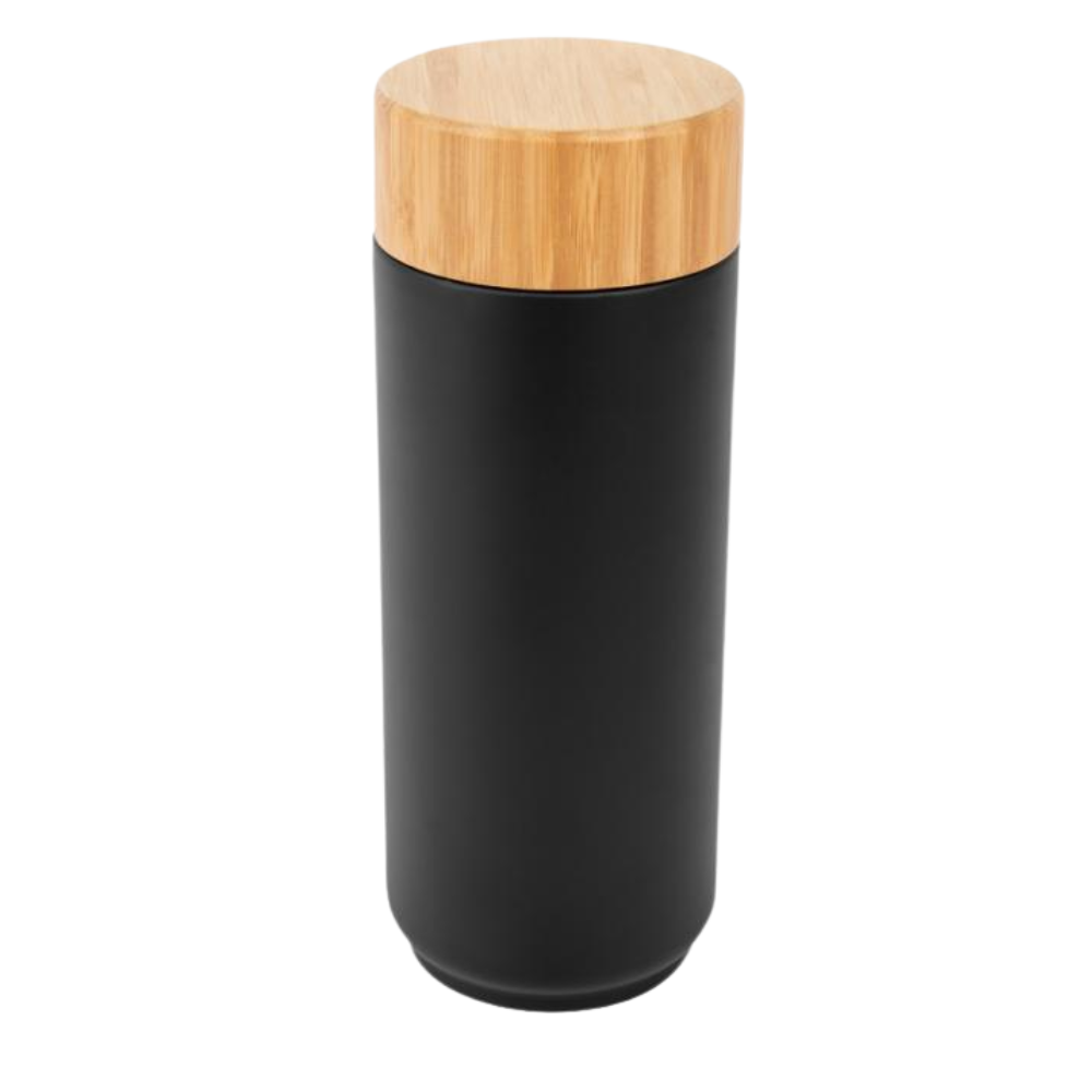 Full Color Stainless Steel Lexington Bottle With Bamboo Lid 16 oz Black
