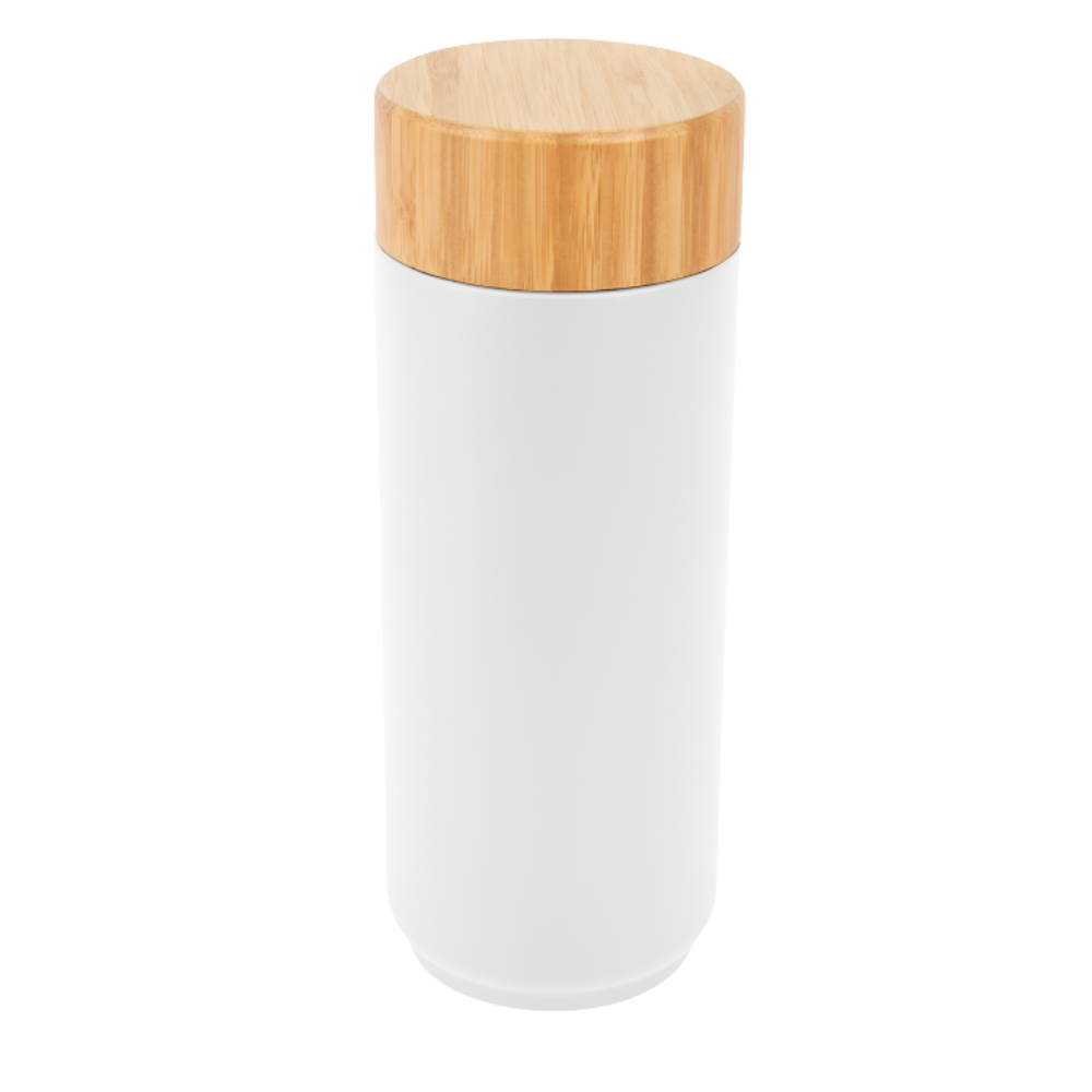 Full Color Stainless Steel Lexington Bottle With Bamboo Lid 16 oz White