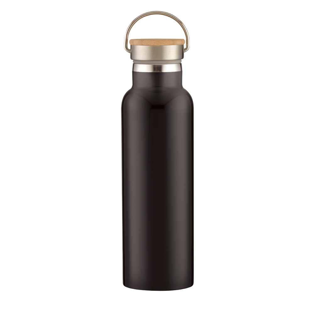 Full Laser Tipton Stainless Steel Bottle With Bamboo Lid - 21 oz Black
