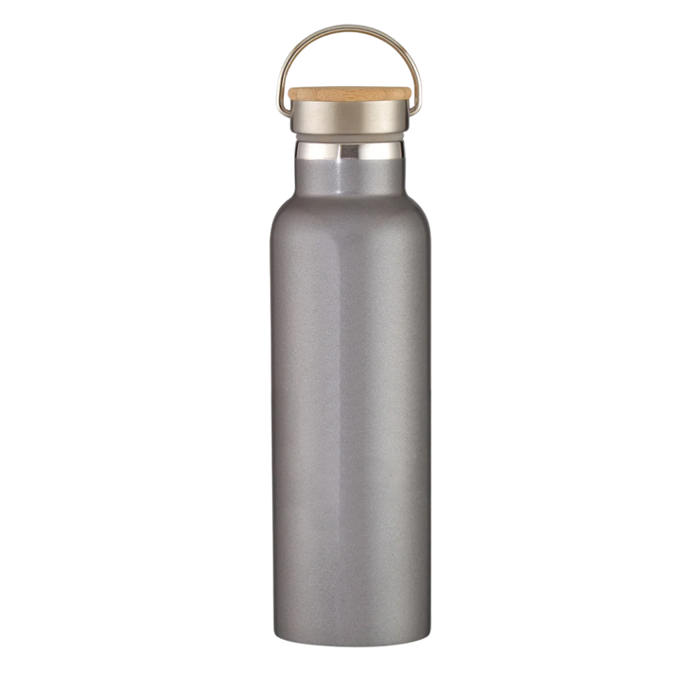 Full Laser Tipton Stainless Steel Bottle With Bamboo Lid - 21 oz Gray
