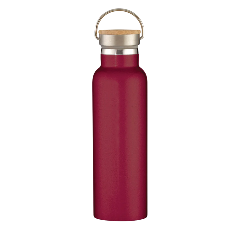 Full Laser Tipton Stainless Steel Bottle With Bamboo Lid - 21 oz Maroon