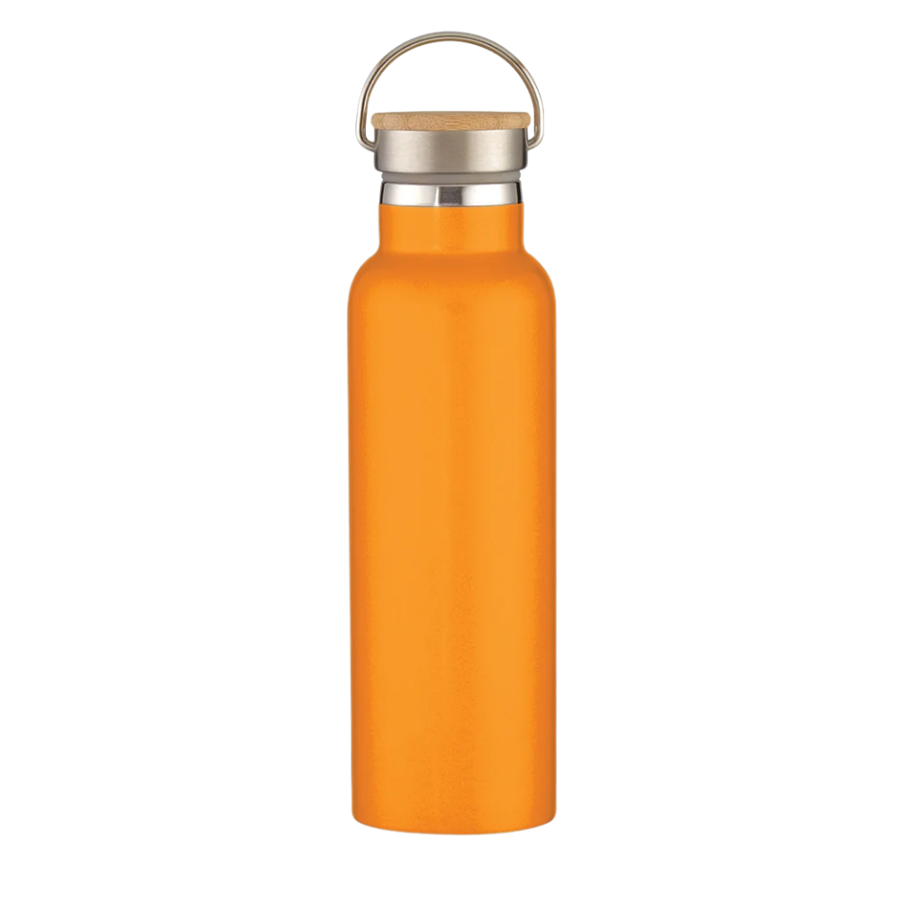 Full Laser Tipton Stainless Steel Bottle With Bamboo Lid - 21 oz Orange