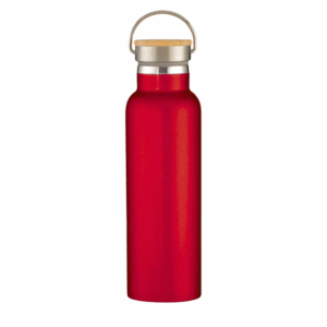 Full Laser Tipton Stainless Steel Bottle With Bamboo Lid - 21 oz Red