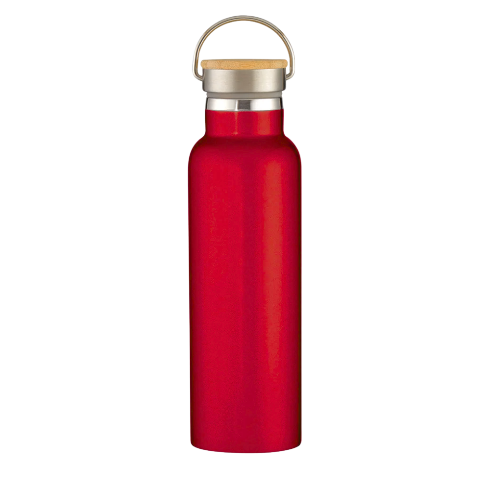 Full Laser Tipton Stainless Steel Bottle With Bamboo Lid - 21 oz Red