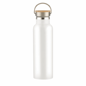 Full Laser Tipton Stainless Steel Bottle With Bamboo Lid - 21 oz White
