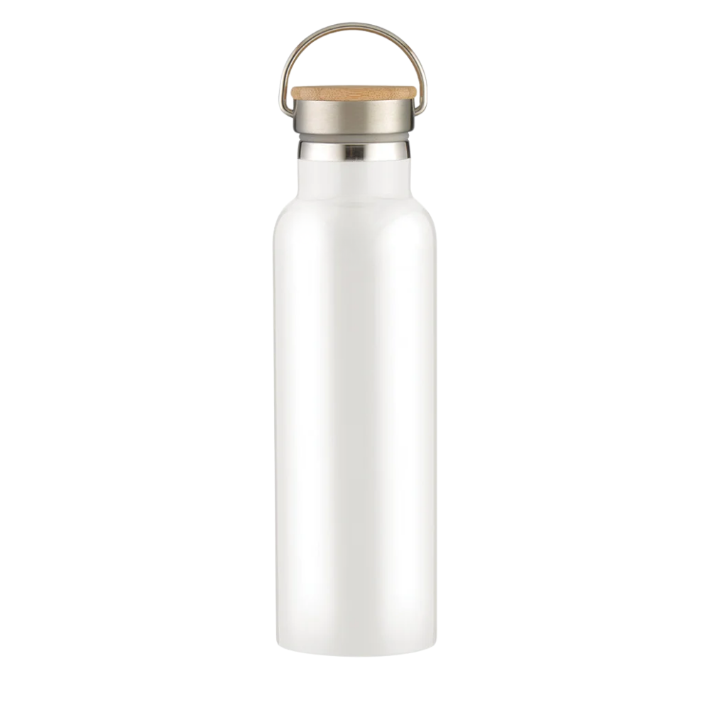 Full Laser Tipton Stainless Steel Bottle With Bamboo Lid - 21 oz White