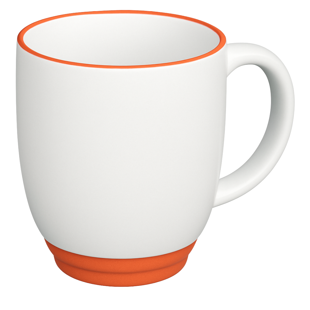 Heartland Bistro Mug 1776 - 16 oz White - Orange Lip & Base
