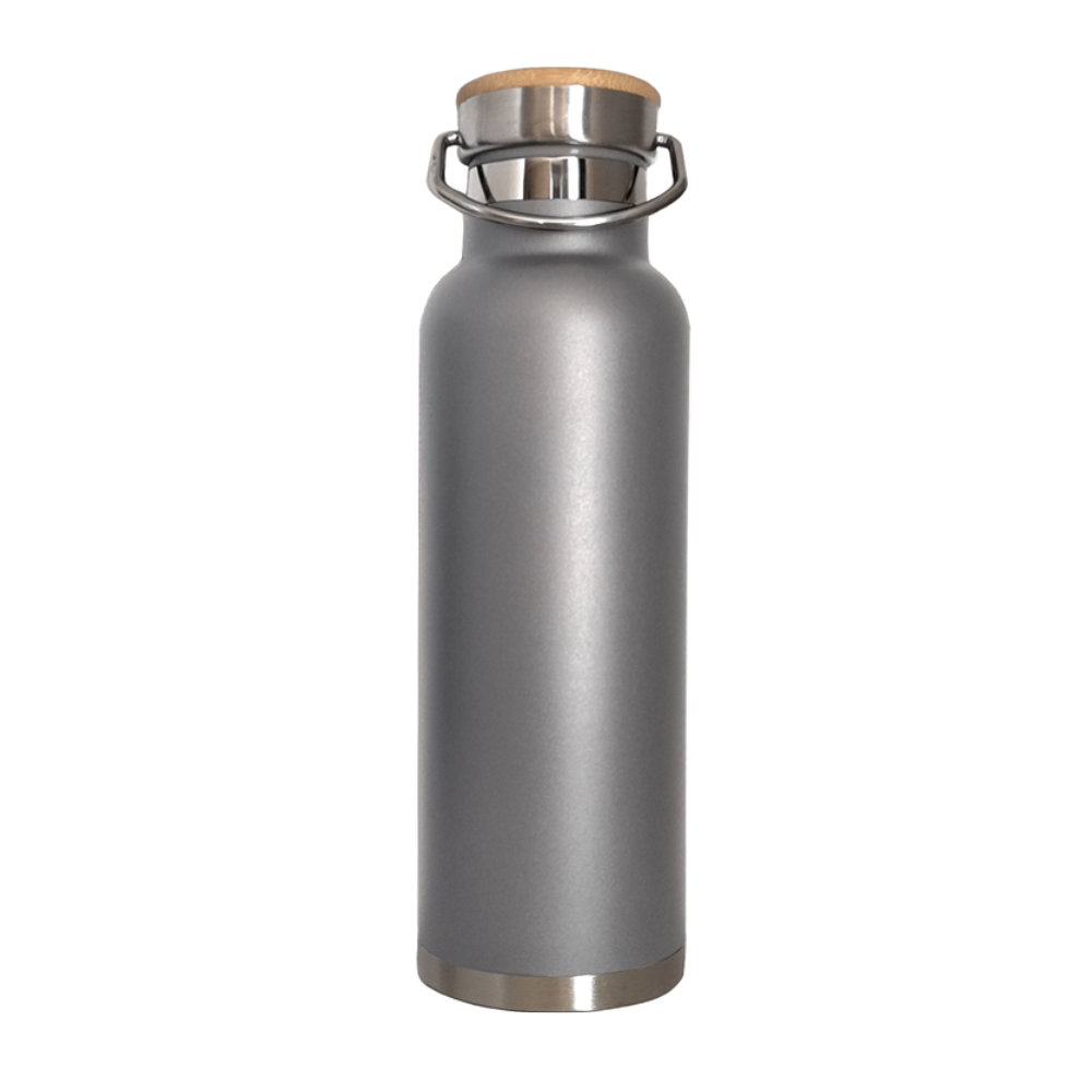 20 oz Stainless Steel Double Wall Bottle with Bamboo Lid Gray