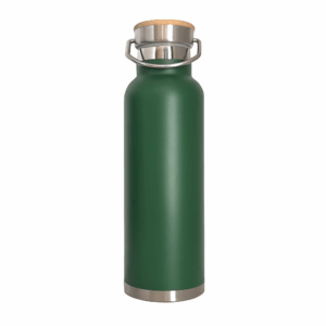 20 oz Stainless Steel Double Wall Bottle with Bamboo Lid Green
