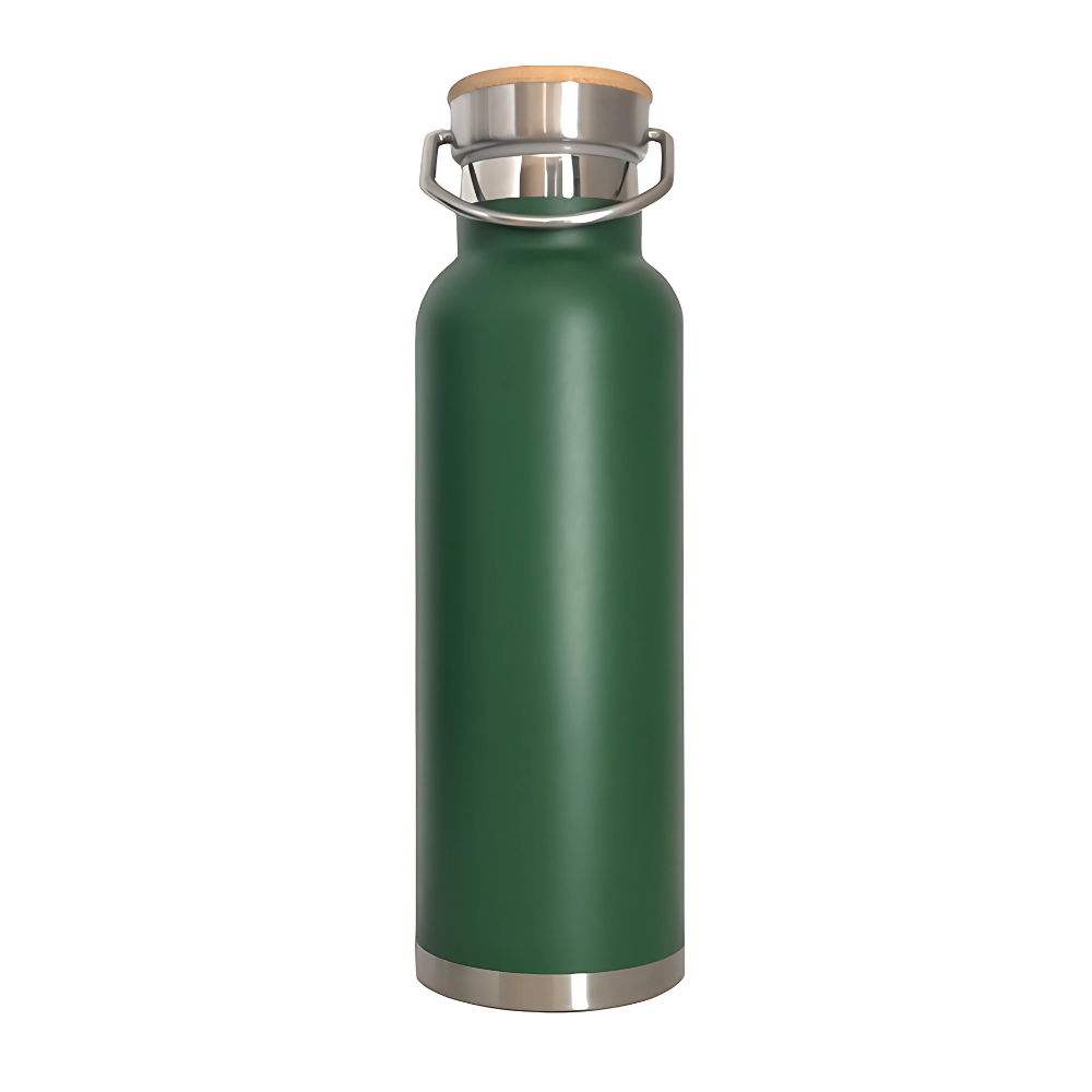 20 oz Stainless Steel Double Wall Bottle with Bamboo Lid Green