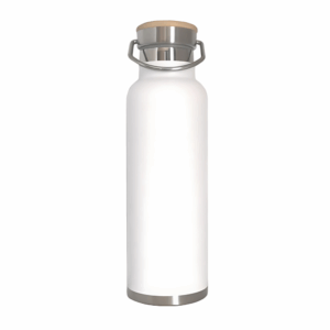20 oz Stainless Steel Double Wall Bottle with Bamboo Lid White