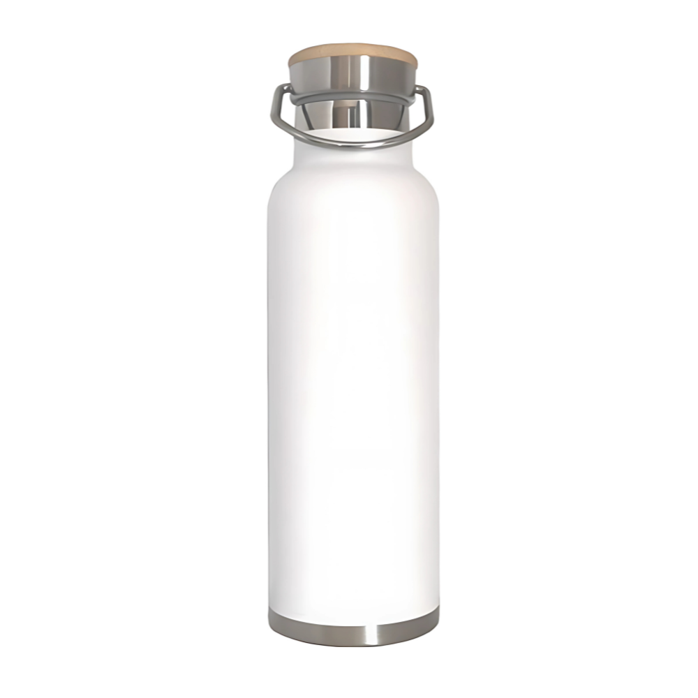 20 oz Stainless Steel Double Wall Bottle with Bamboo Lid White